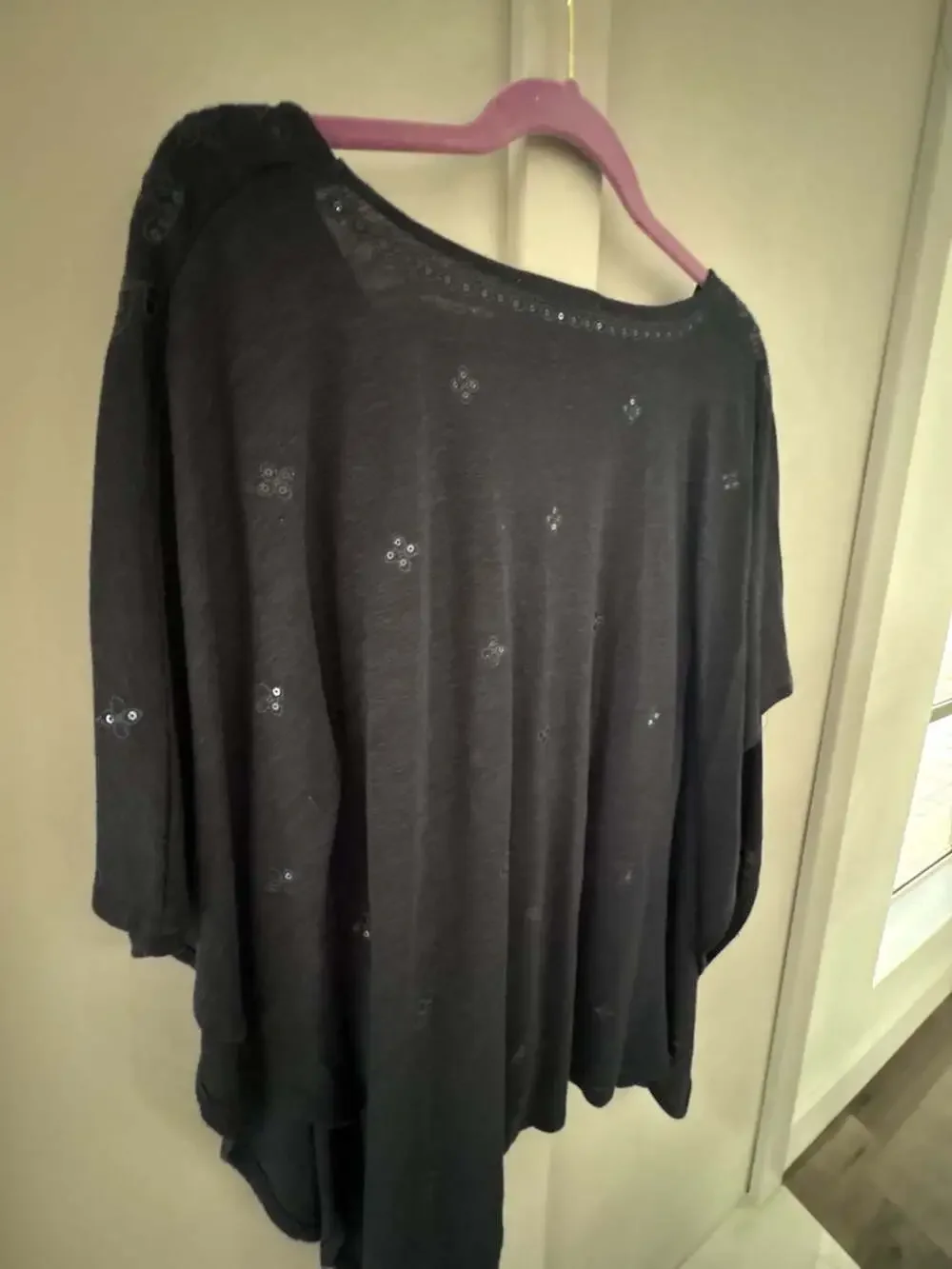 Michael Kors New Navy Embroidered Sequin V-Neck Linen Blend Caftan Top